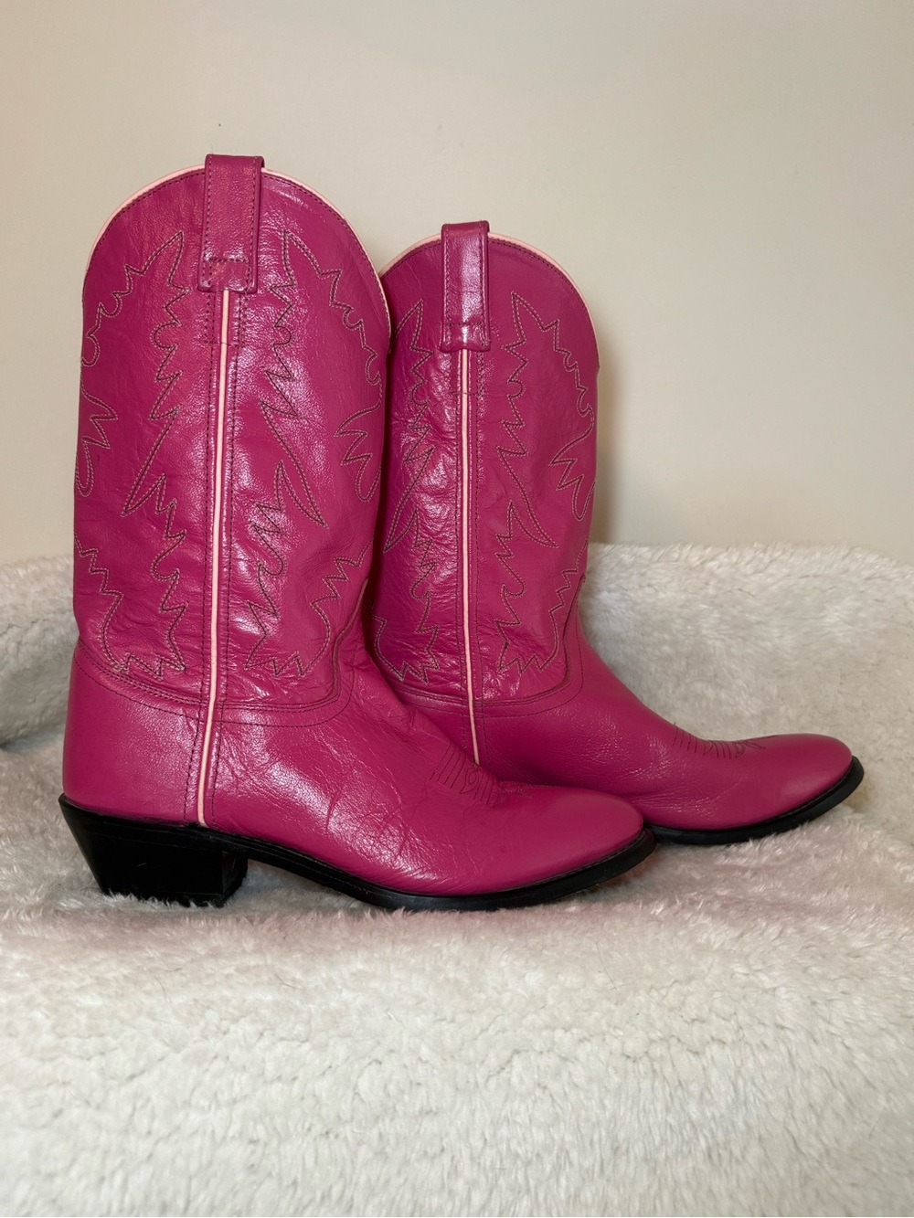 Old West Pink Leather Western Cowboy/Cowgirl Boots Like New! 💖✨ Rare!